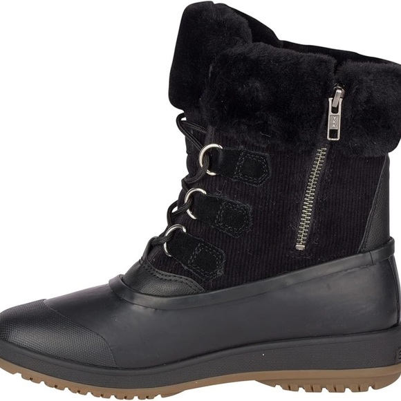 NWOB Sperry Women’s Pacifica Alpine Rain Boot Black Corduory/Faux Fur size 6 - Picture 2 of 8